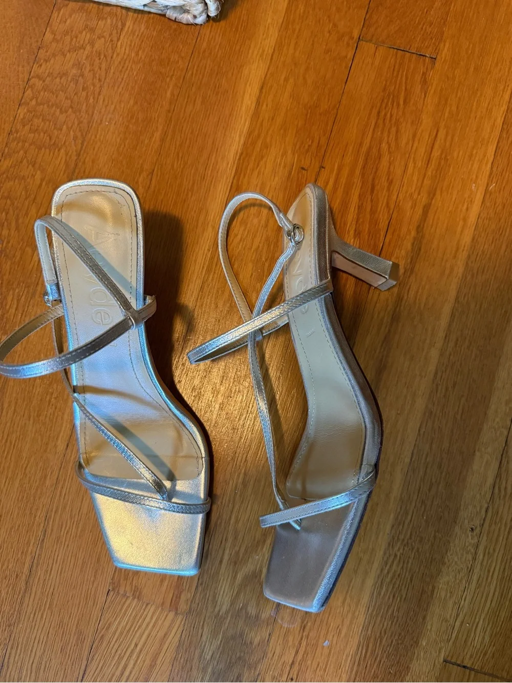 Aeyde Elise Silver Strappy Mid-Heel Sandals